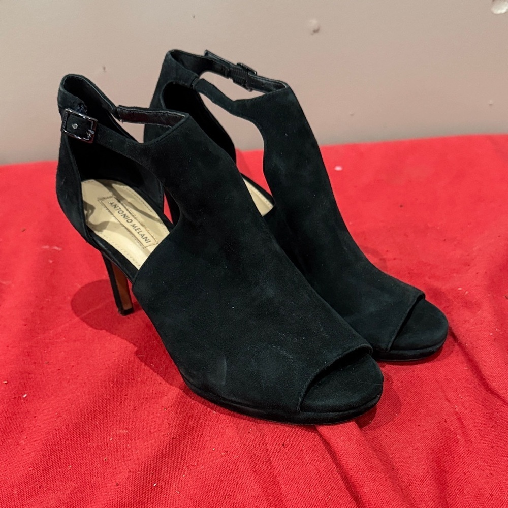 ANTONIO MELANI Black Open-Toe Heels